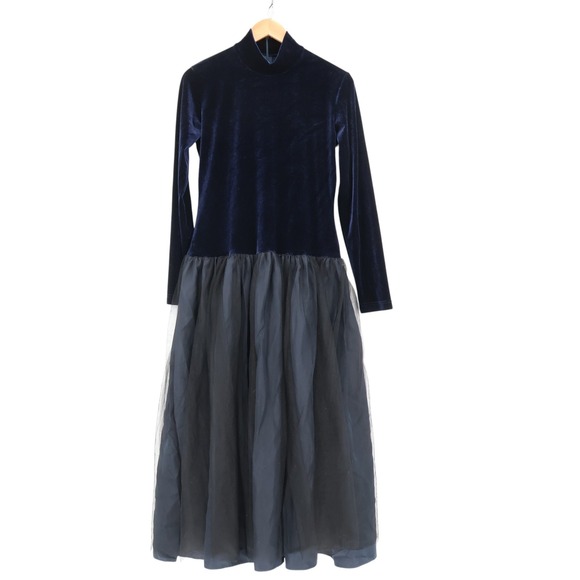Vtg Velvet Tulle Maxi Dress Mock Neck Elegant Goth Party Formal Emo Prom  Size L - Picture 1 of 11